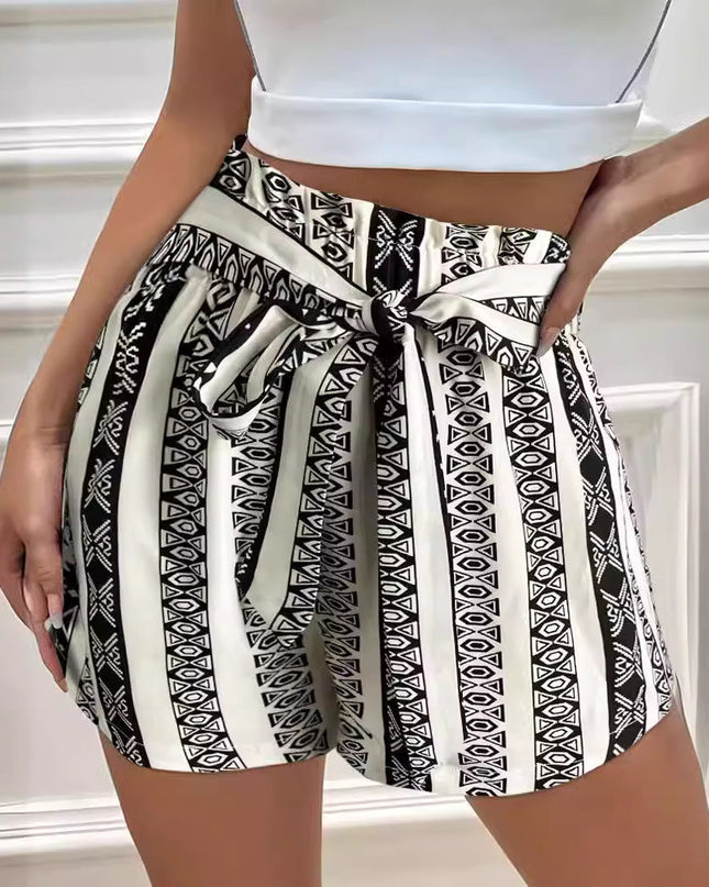Belt Printed Casual Shorts For Commuter Women