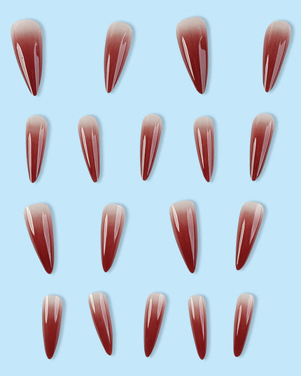 Foreign Trade Hot Selling Wearable Nail Sticker Elegant White Drop Shape Wine Red Gradient Fake Nail Patch Nails