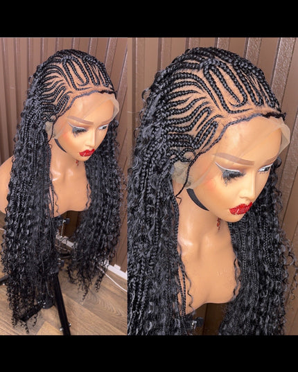 French Braided Boho Wig 30 Inch Full Lace Curly Crochet Hair for Black Women
