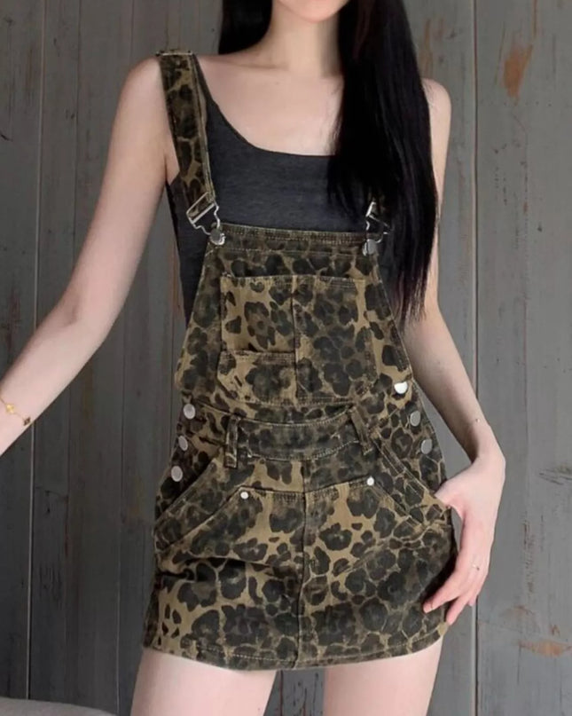 Leopard Print Denim Overall Dress - Women's Fashion by Pretty Melanin Boutique