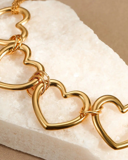 18K Gold-Plated Linked Heart Statement Necklace