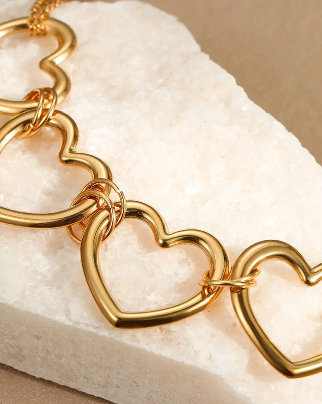 18K Gold-Plated Linked Heart Statement Necklace