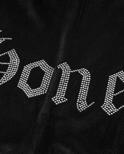 Halter Letters Hot Rhinestone Pleated Bodysuit