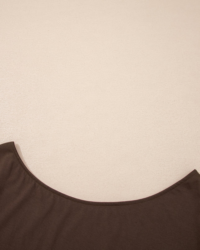 Coffee Plus Size Solid Color Asymmetric Neck Short Sleeve Blouse
