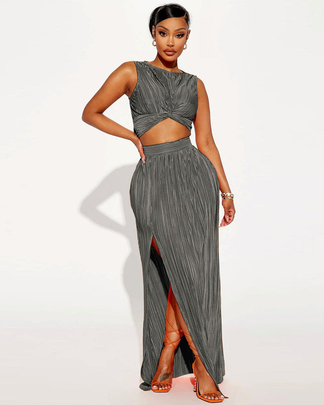 European And American Women's Clothing Slit Dress Two-piece Set