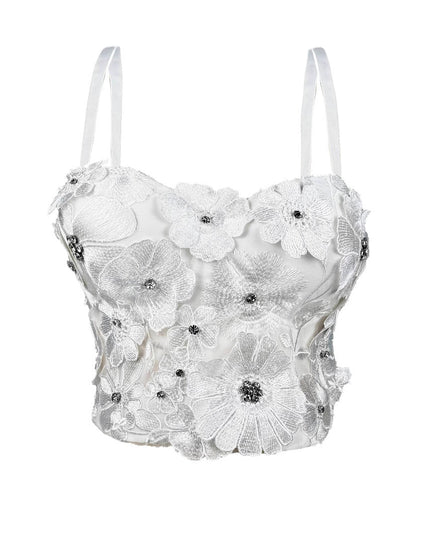 Design 3D Flower Rhinestone Shaping Strapless Outerwear Boned Crop Top Style Halter Bralette Women