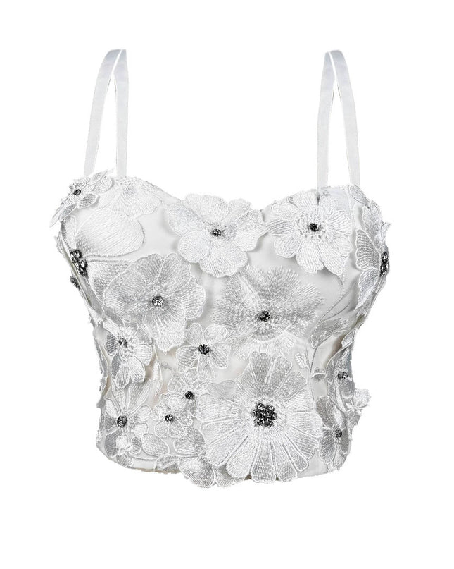 Design 3D Flower Rhinestone Shaping Strapless Outerwear Boned Crop Top Style Halter Bralette Women