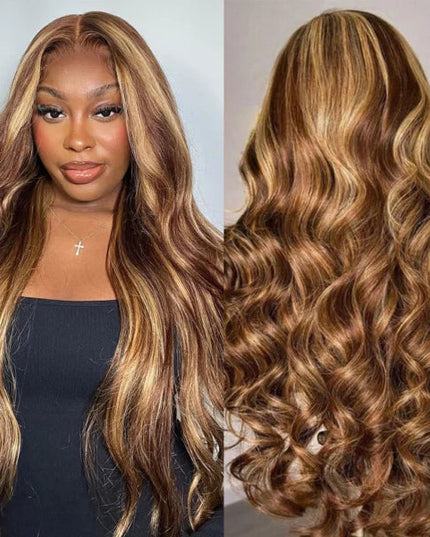 Highlight Honey Blonde Straight / Body Wave Hair Lace Front Wigs Flash Sale junoda