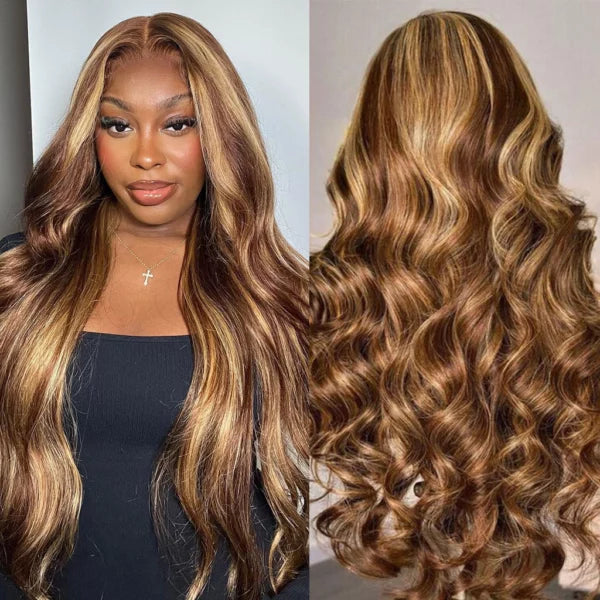 Highlight Honey Blonde Straight / Body Wave Hair Lace Front Wigs Flash Sale junoda