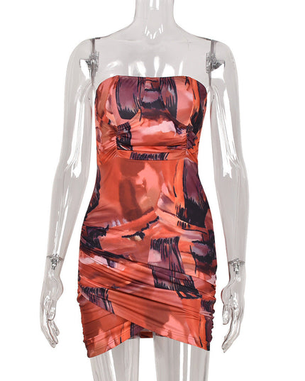Women's Underwire Wrap Chest Cutout Pleated Cross-Wrapped Hip Dress