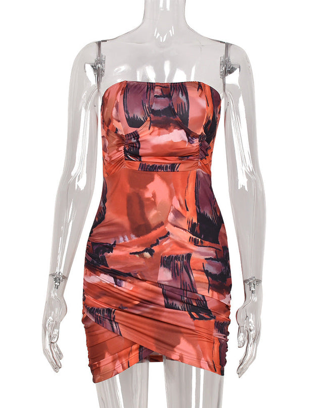 Women's Underwire Wrap Chest Cutout Pleated Cross-Wrapped Hip Dress