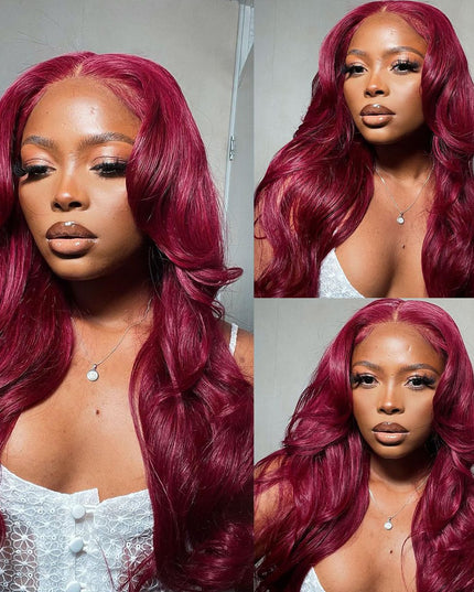 99J Color Burgundy Straight / Body Wave Wig Lace Front Wig Flash Sale junoda