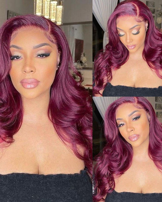 99J Color Burgundy Straight / Body Wave Wig Lace Front Wig Flash Sale junoda