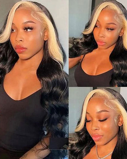 613 Blonde Skunk Stripe Hair Body Wave Human Hair Lace Front Wigs 180 Density junoda
