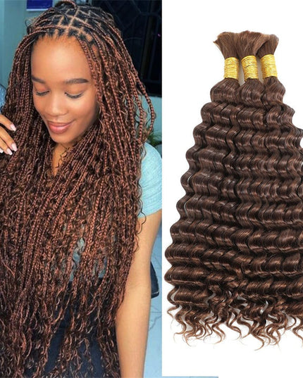 Junoda #4 Deep Wave Bulk Human Hair For Braiding Crochet Micro Boho Braids For Black Women junoda