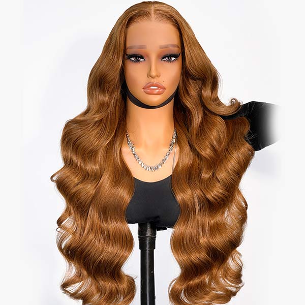 Caramel Brown Loose Body Wave Lace Frontal Wig Glueless Wig junoda