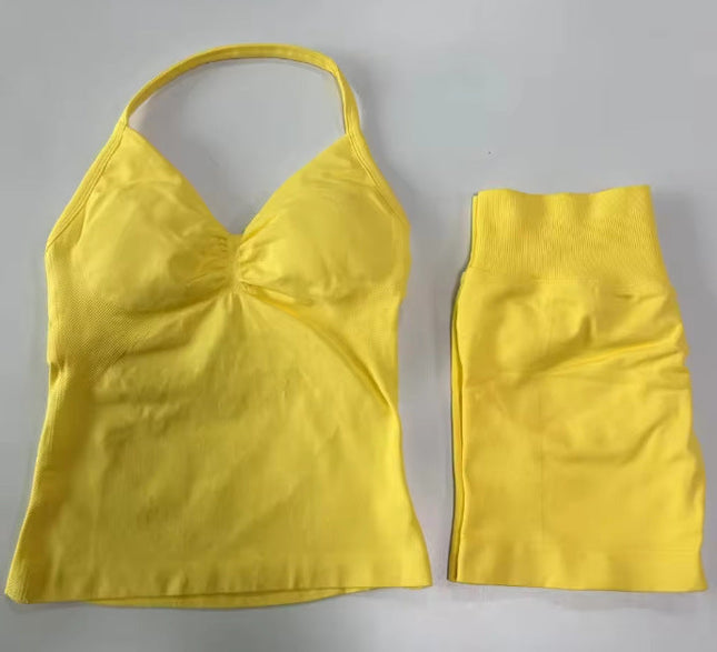 Fashionable Seamless Womens Fitness Shorts Set