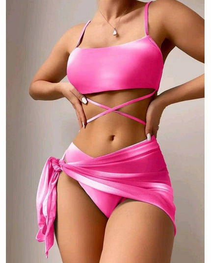 3pcs Tie Dye Print Bikini With Short Skirt Summer Beach Sexy Swimwear Womens Clothing