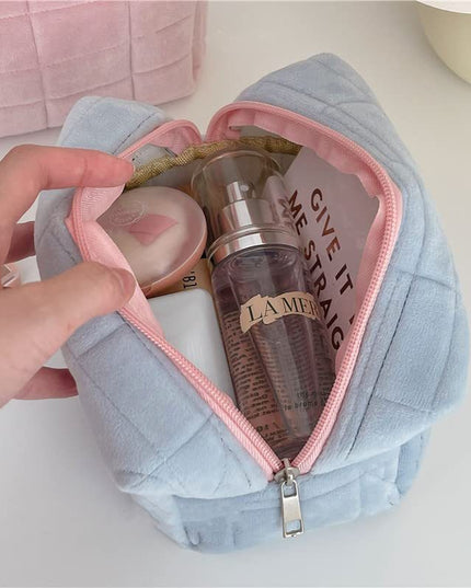 Plush Makeup Bag Checkered Cosmetic Bag Cosmetic Travel Bag Large Zipper Travel Toiletry Bag Portable Multi Functional Capacity Bag Cute Makeup Brushes Storage Bag For Women