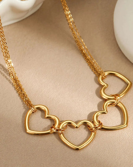 18K Gold-Plated Linked Heart Statement Necklace
