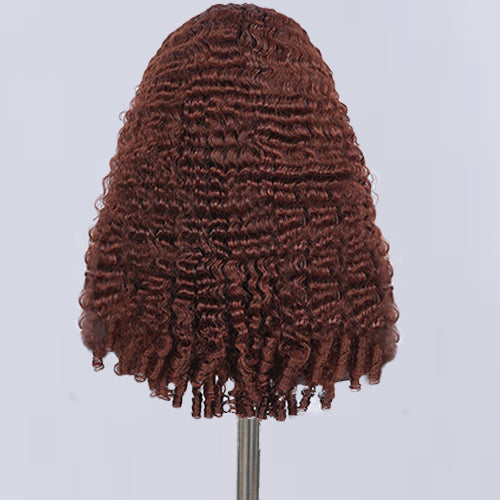 Colored Burmese Ready-to-Wear Lace Wig with Reddish Brown Premium Human Hair with Full Spiral junoda