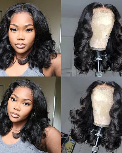 13x4 Lace Frontal Wig Human Hair Short Bob Wig Body Wave 4x4 HD Lace Front Closure Wig Brazilian Virgin Hair Natural Black Color Caethelstore.com