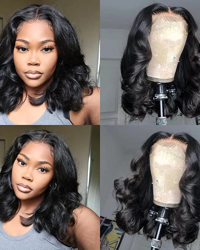 13x4 Lace Frontal Wig Human Hair Short Bob Wig Body Wave 4x4 HD Lace Front Closure Wig Brazilian Virgin Hair Natural Black Color Caethelstore.com