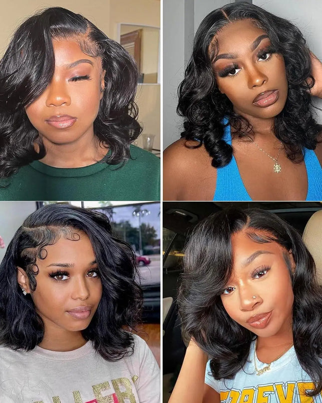 13x4 Lace Frontal Wig Human Hair Short Bob Wig Body Wave 4x4 HD Lace Front Closure Wig Brazilian Virgin Hair Natural Black Color Caethelstore.com