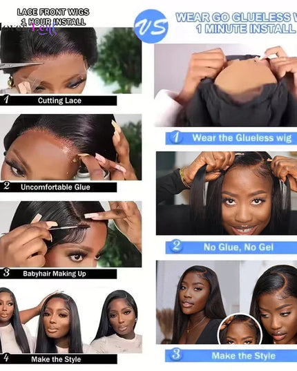 24inch Glueless Wig Human Hair Ready To Wear Straight 4x4 Pre-Cut Glueless Wigs Pre-Plucked Top Brazilian Wigs for Women