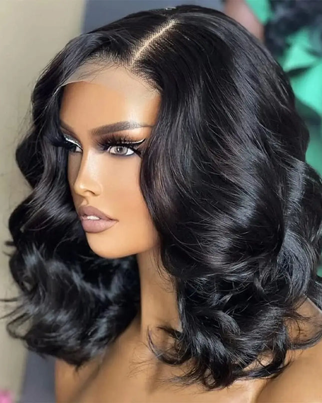 13x4 Lace Frontal Wig Human Hair Short Bob Wig Body Wave 4x4 HD Lace Front Closure Wig Brazilian Virgin Hair Natural Black Color Caethelstore.com
