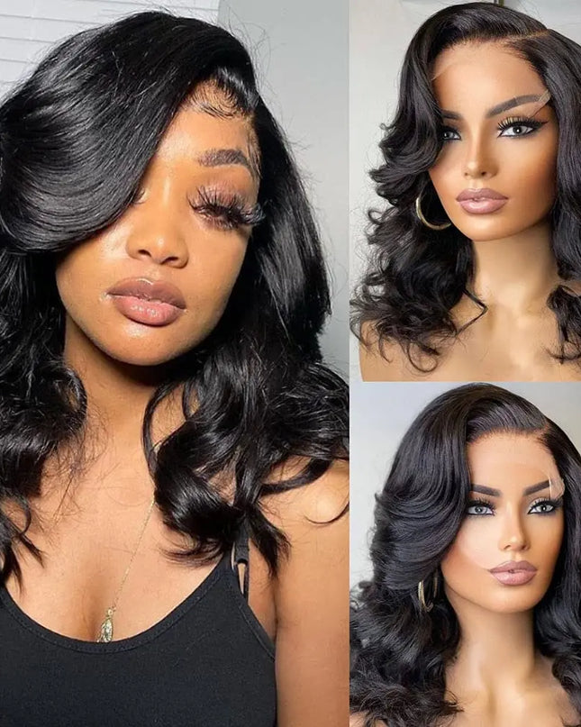 13x4 Lace Frontal Wig Human Hair Short Bob Wig Body Wave 4x4 HD Lace Front Closure Wig Brazilian Virgin Hair Natural Black Color Caethelstore.com