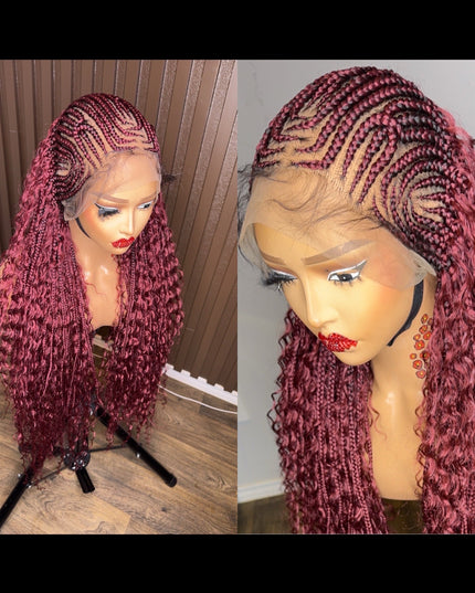 Cornrows braided wig in burgundy, brown and color 27