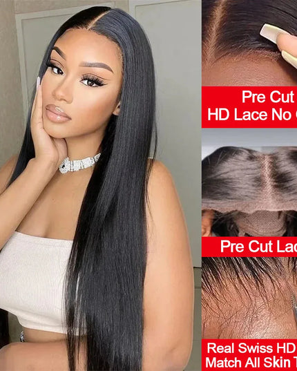 Pre Cut No Glue Bone Straight Glueless Wigs Human Hair For Women Brazilian Glueless Wig Human Hair Ready To Wear Preplucked 200%