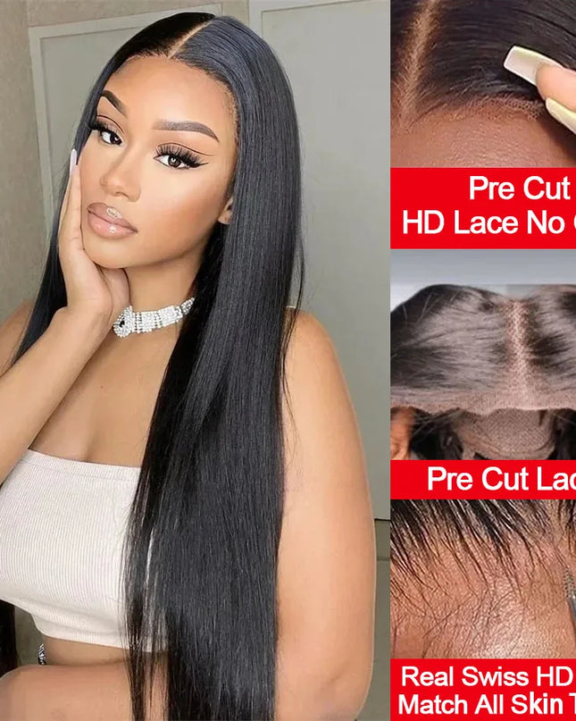 Pre Cut No Glue Bone Straight Glueless Wigs Human Hair For Women Brazilian Glueless Wig Human Hair Ready To Wear Preplucked 200%