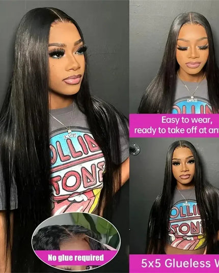 200% Density Glueless 5x5 Straight Lace Closure Wig Human Hair For Women 4x4 HD Transparent Pre Plucked Closure Wigs