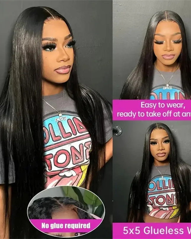 200% Density Glueless 5x5 Straight Lace Closure Wig Human Hair For Women 4x4 HD Transparent Pre Plucked Closure Wigs