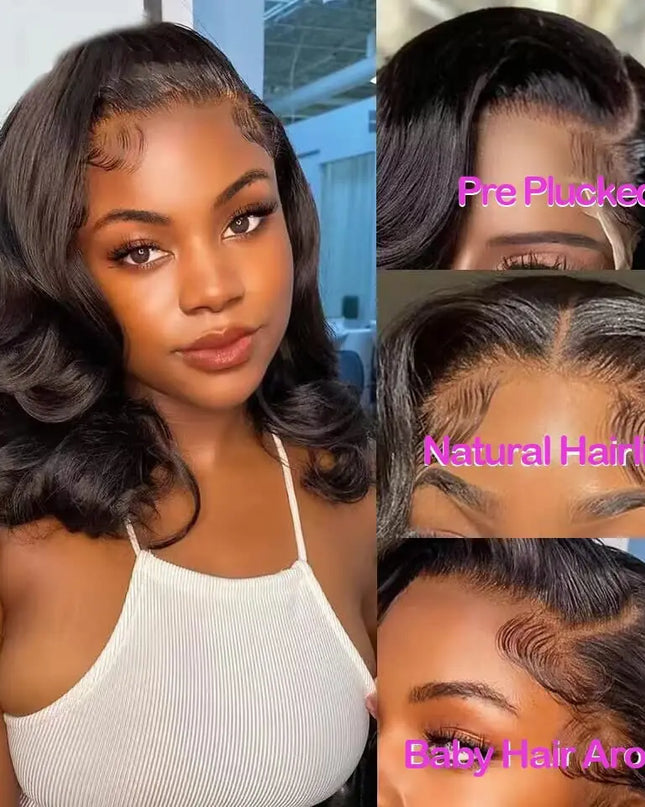 13x4 Lace Frontal Wig Human Hair Short Bob Wig Body Wave 4x4 HD Lace Front Closure Wig Brazilian Virgin Hair Natural Black Color Caethelstore.com