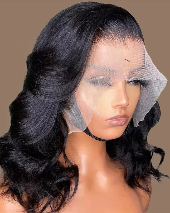 13x4 Lace Frontal Wig Human Hair Short Bob Wig Body Wave 4x4 HD Lace Front Closure Wig Brazilian Virgin Hair Natural Black Color Caethelstore.com