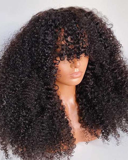 [$99 = 2 Wigs] Kinky Curly with Body Wave Human Hair Wig With Bangs Junoda Flash Sale junoda