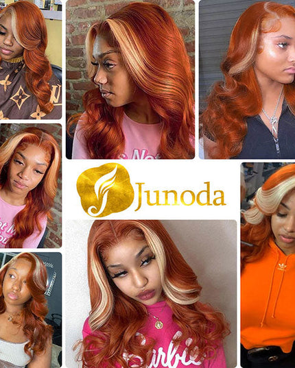 Ginger Blonde Body Wave Hair Bundles with 4x4 Closure Ombre Human Hair Weave junoda