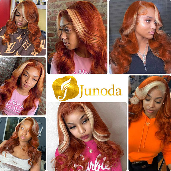 Ginger Blonde Body Wave Hair Bundles with 4x4 Closure Ombre Human Hair Weave junoda