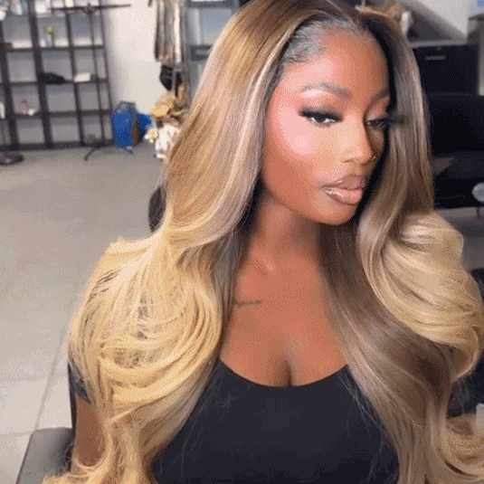 Ash Brown Ombre Blonde Colored Wear&Go Wigs Loose Body Transparent Lace Front Wig Human Hair junoda