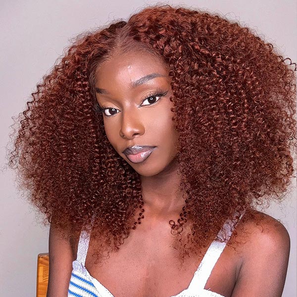 Junoda #33 Auburn Colored Glueless 6x5 Pre Cut Lace Wig Curly Human Hair Wear & Go Wig junoda