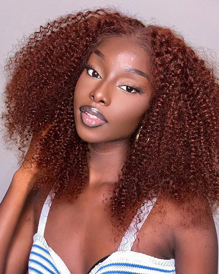 [BOGO] Junoda Pre-Cut Lace Reddish Brown Jerry Curly Quick & Easy Wear Go Glueless Wig junoda