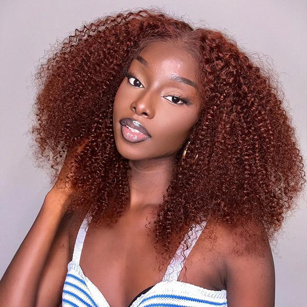 [BOGO] Junoda Pre-Cut Lace Reddish Brown Jerry Curly Quick & Easy Wear Go Glueless Wig junoda