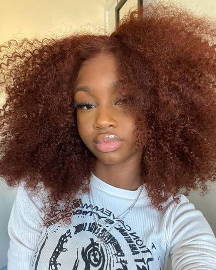 Junoda #33 Auburn Colored Glueless 6x5 Pre Cut Lace Wig Curly Human Hair Wear & Go Wig junoda