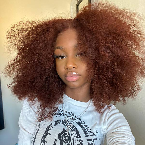 Junoda #33 Auburn Colored Glueless 6x5 Pre Cut Lace Wig Curly Human Hair Wear & Go Wig junoda