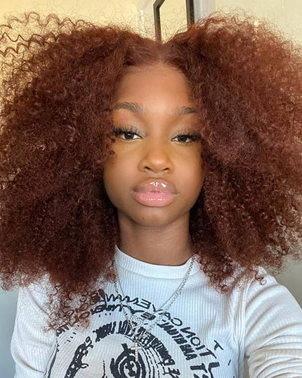 Junoda #33 Auburn Colored Glueless 6x5 Pre Cut Lace Wig Curly Human Hair Wear & Go Wig junoda