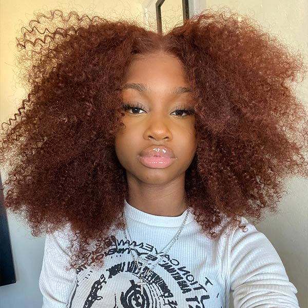 Junoda #33 Auburn Colored Glueless 6x5 Pre Cut Lace Wig Curly Human Hair Wear & Go Wig junoda