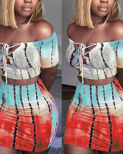 Sexy Women 2 Piece Outfits Set Off Shoulder Crop Top and Bodycon Mini Skirt Female Suit Summer Slim Party Club Clothing